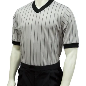 BKS205 - Smitty Grey Performance Mesh V-Neck Shirt w/ Black Pinstripes